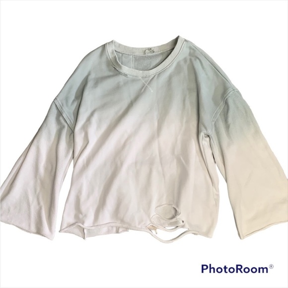 POL Ombré Oversized Distressed Shredded LaceUp Pullover Sweatshirt Size Large - Picture 7 of 8